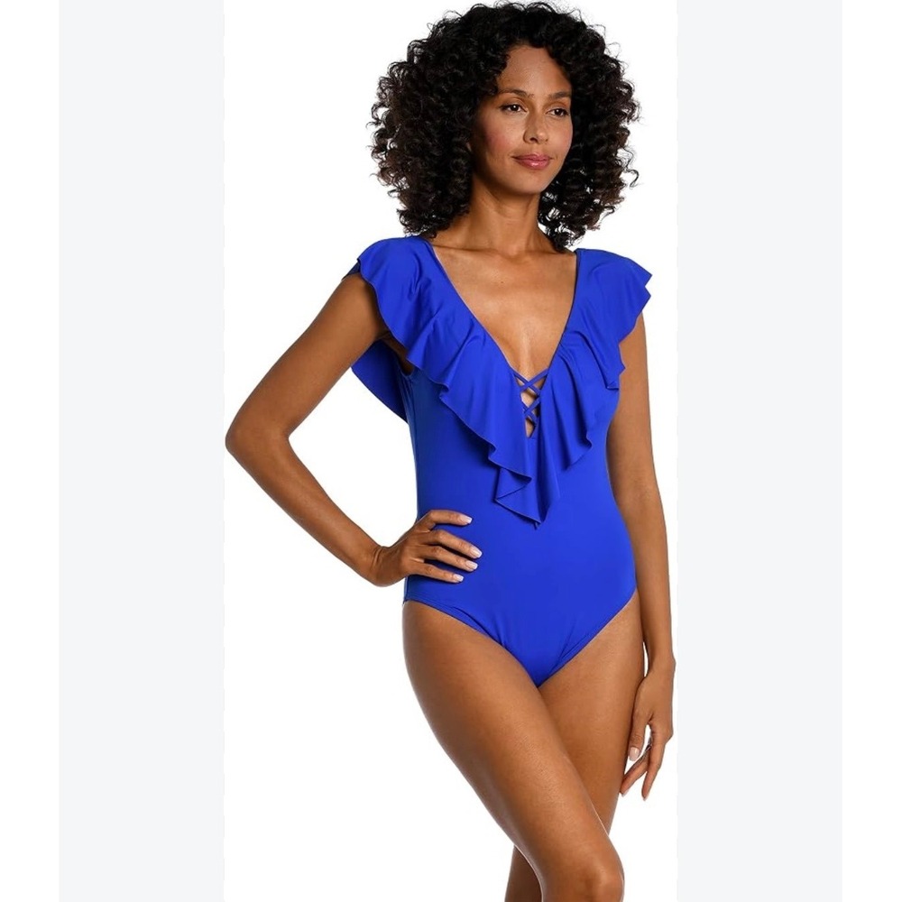 La Blanca Island Goddess One Piece Swimsuit Sapphire Blue Size 6